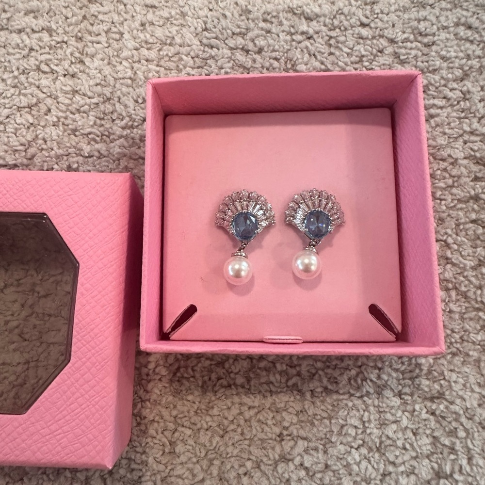Swarovski “Idyllia Drop Earrings” Silver and Blue Fan Pearl Earrings